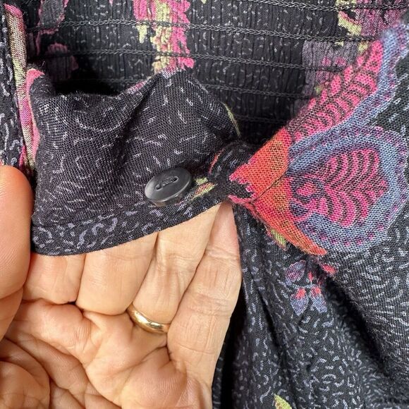 Fat‎ Face Bennie Floral Midi Dress Sz 10 Short Black Red Floral Smocked Boho - Picture 5 of 12